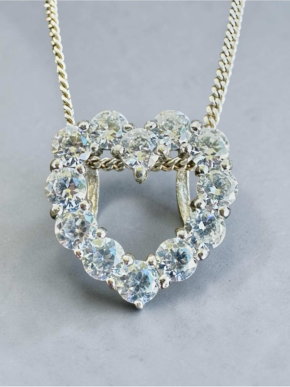 925 Sterling Silver Simulated Diamond Open Heart Pendant Necklace 15.5